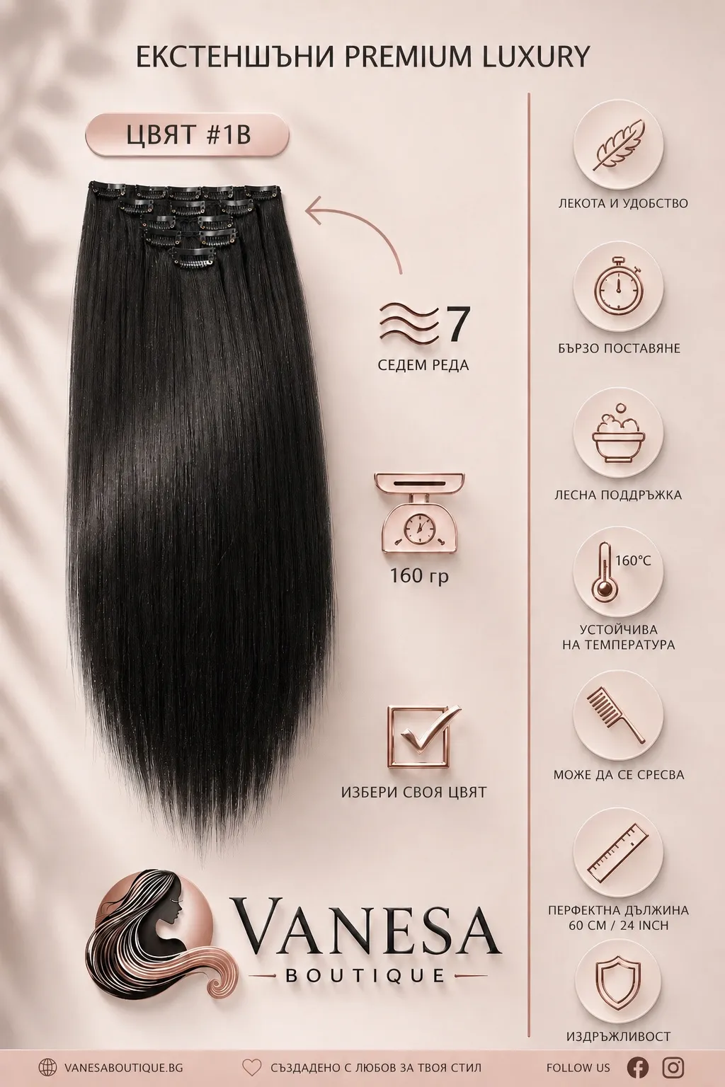 Premium luxury екстеншъни 7 реда/160 грама цвят #Ash blonde - Image 6